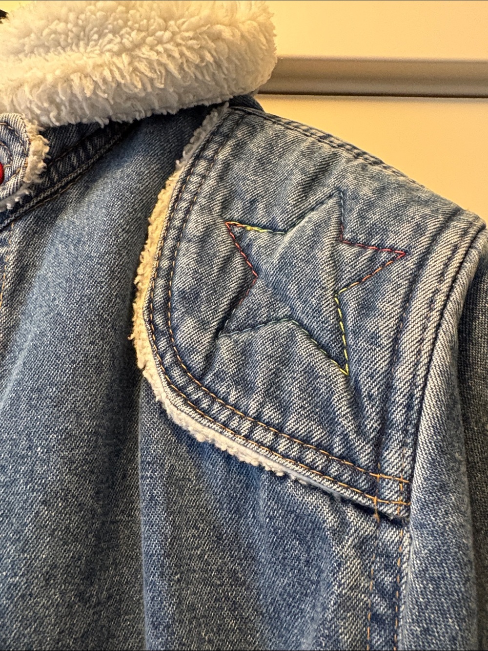 SUPER RARE VINTAGE SCHIPS Made in Italy Denim Sherpa Toggle Coat size M. - Picture 12 of 16